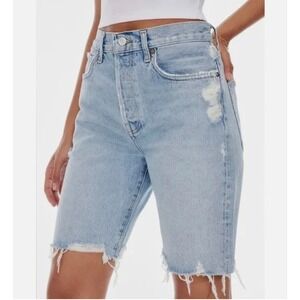 Agolde Ira Short Light Wash Distressed Denim Bermuda Shorts Size 25